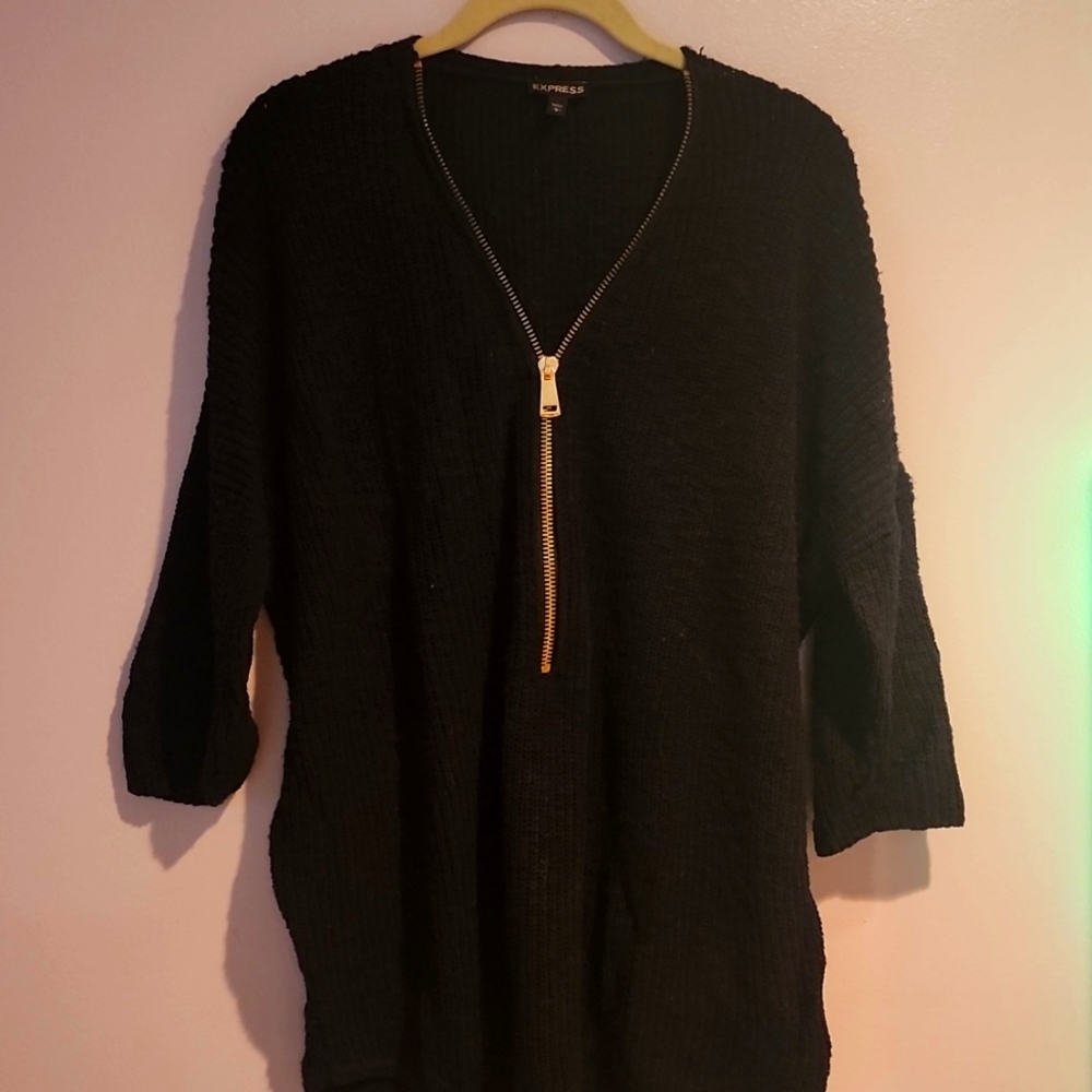 Express Gold Zipper 3/4 Sleeve Sweater